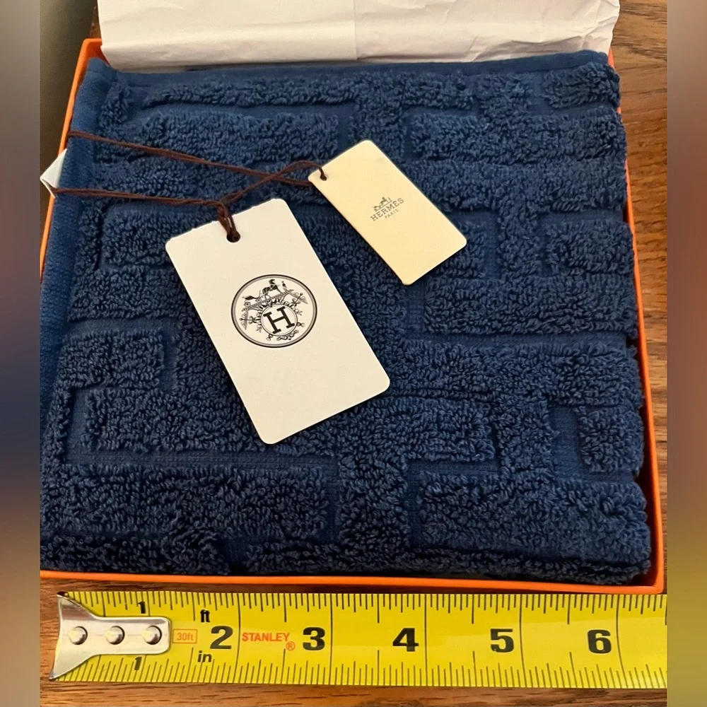 Hermès Paris, Navy Blue Face Towel in Signature Gift Box